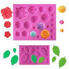 SIENON 33 Cavity Rose Flowers and Leaves Fondant Candy Silicone Molds For Sugarcraft, Cupcake Toppers, Soap, Polymer Clay, Crafting Projects, Wedding and Birthday Cake Decoration