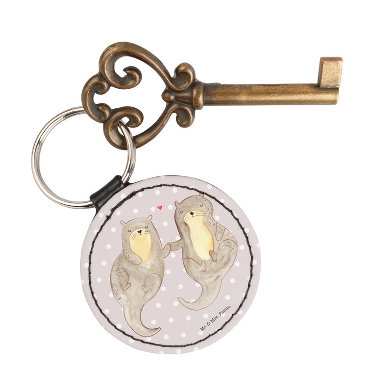 Mr. & Mrs. Panda Round Key Ring Otter Holding Hands,