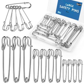 Ftyiwu Large Safety Pins, 20 Pack Heavy Duty Safety Pins 3 Size 2" 3" 4", Stainless Steel Safety Pin for Clothes, Blankets, Laundry, Leather Canvas, DIY Crafts (Silver)