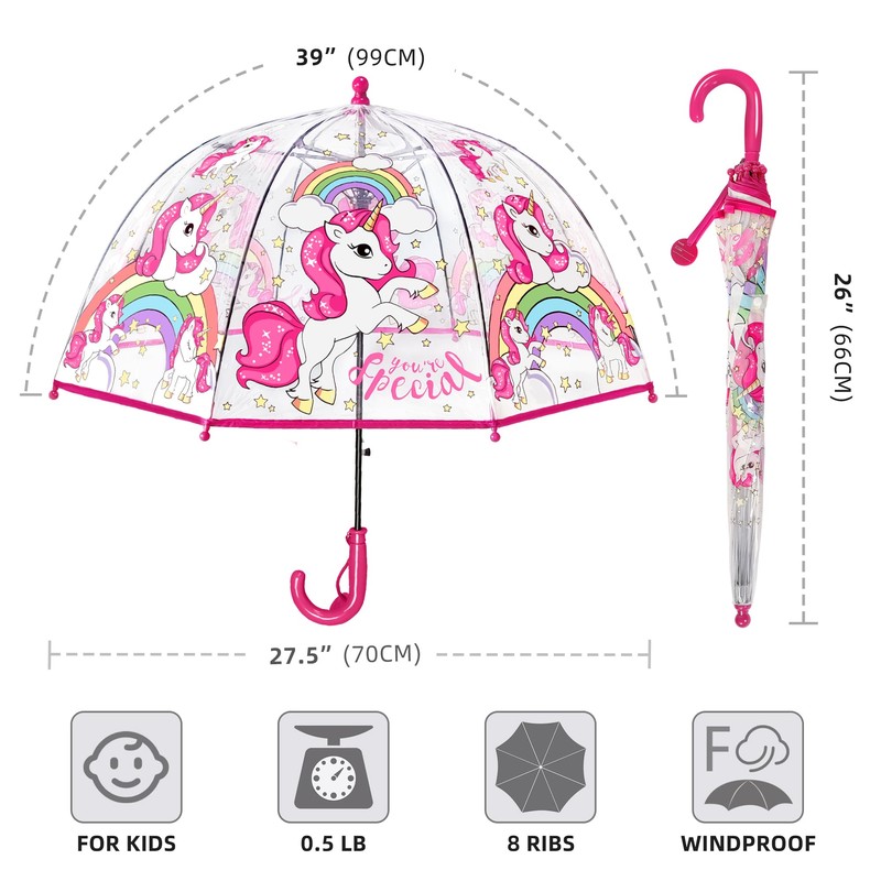 RONIARE 2 Pack Kids Clear Umbrellas for Rain Dome Bubble
