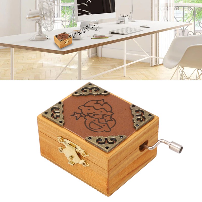 Hand Cranked Music Box Mini Portable Gemini Pattern Retro Style