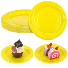 Xialvyu Pack of 20 Paper Plates, Disposable Plates, Yellow, 17.8 cm / 7 Inch Round Party Paper Plates Set, Paper Plates Birthday Paper Plates Children's Birthday Party Tableware Set for Wedding