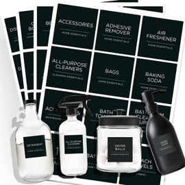 v2croft 144 Minimalist Laundry Room Labels Set, Water Resistant Stickers, Home Organization Lables for Laundry Room, Linen Closet Bins Containers Bathroom and The Beauty Organization（Black