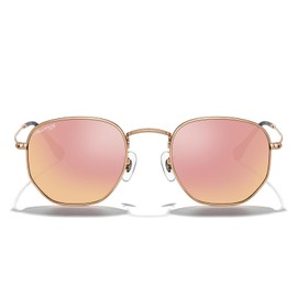 MERRY'S Classic Polarized Sunglasses for Women Men Vintage Polygon Square Shades S6548, Rose Gold Frame/Copper Lens, Lens Width:51 Millimeters