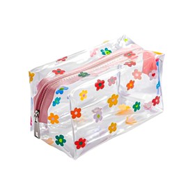 CarryEpic Clear Makeup Bag, Small Clear Toiletry Bag for Travel, Cosmetic Makeup Organizer Bags with Zipper, Plastic PVC Pouch Transparent Zip for Purse Reusable TSA Approved Quart Size Flower Cute