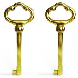 KY-2 Skeleton Key Reproduction Brass Plate Hollow Barrel Key for Cabinets, Drawer, Dresser Locks or Other Pieces of Old Furniture (Pack of 2)