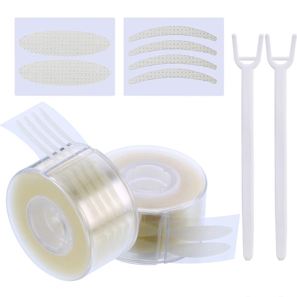 TecUnite 1200 Pieces Invisible Double Eyelid Tape Instant Lift Double Eyelid Sticker Tape with 2 Pieces Fork Rods (Skin Color)