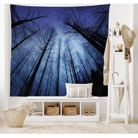 Lunarable Cielo Nocturno Tapiz, Estrellas del Cielo Estrellado de Invierno, Decoración de Pared para Dormitorio Sala de Estar residencia universitaria, 104" X 88", Azul Marino Negro