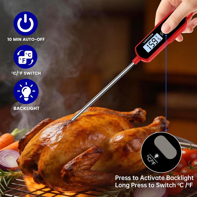 LONICERA Digital Candy Thermometer with Pot Clip, 11-Inch Probe, Red