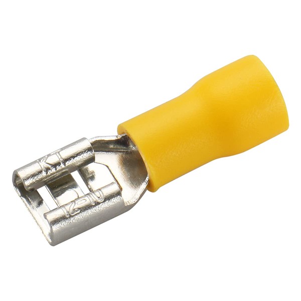 Baomain 1/4" Female Quick disconnects Vinyl Insulated Spade Wire Connector Electrical Crimp Terminal 12-10 AWG Yellow Pack of 100