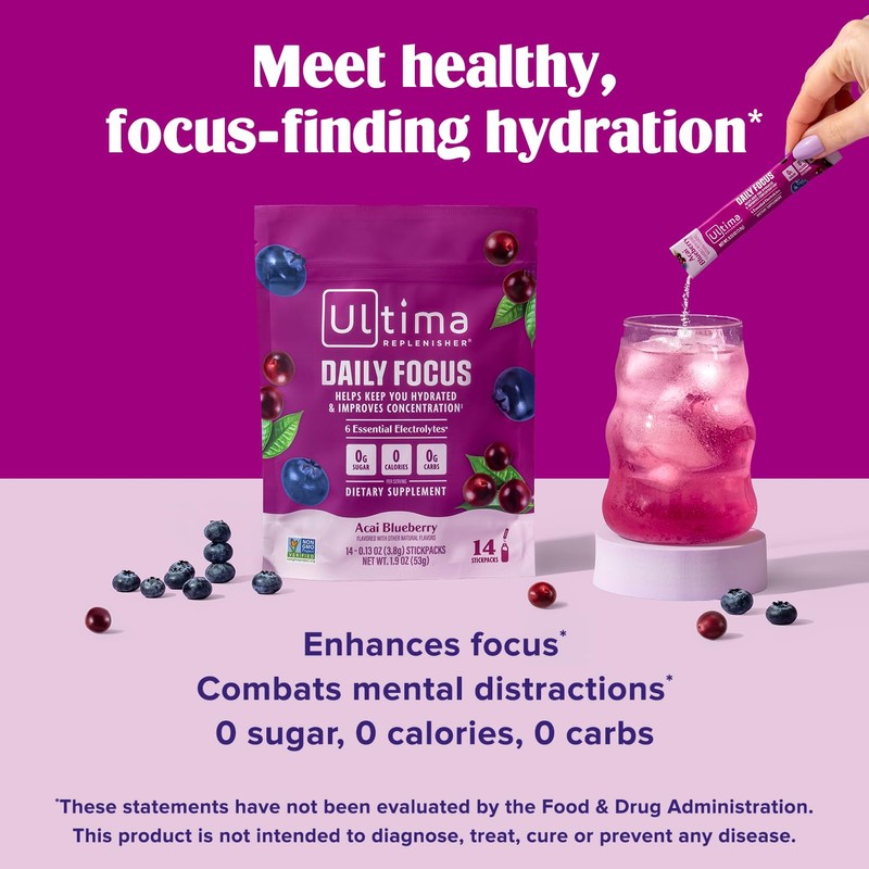 Ultima Replenisher Daily Focus Supplement & Electrolytes Powder - Acai