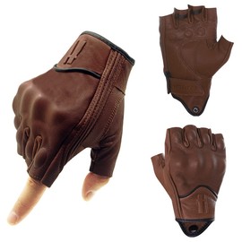 Harssidanzar Mens Gloves Half Finger Goatskin Leather Motorcycle Gloves GM037UK, Saddle, Size L