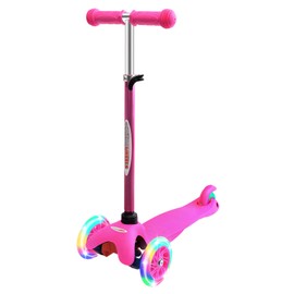 ChromeWheels Scooter for Kids, Deluxe 4 Adjustable Height 3 Wheels Glider with Kick, Lean to Steer with LED Flashing Light, Pink