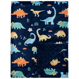 PHF Minky Baby Blanket for Boys, 40x50 Inches Soft Double Layer Baby Blankets with Dotted Backing, Receiving Blanket Bed Throws for Newborn, Infant, Babies, Navy Dinosaur