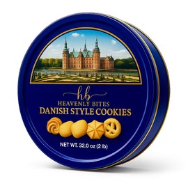 Heavenly Bites Danish Style Butter Cookies in Metal Tin 32 Oz (6 Pack)