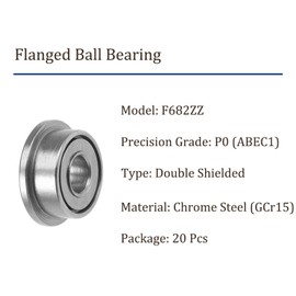 sourcing map 20pcs F682ZZ Flanged Ball Bearing - [2x5x2.3mm] Replacement Wheel Bearings for Wheelbarrow Lawnmower Hand Truck Axle Use, Chrome Steel, ABEC1