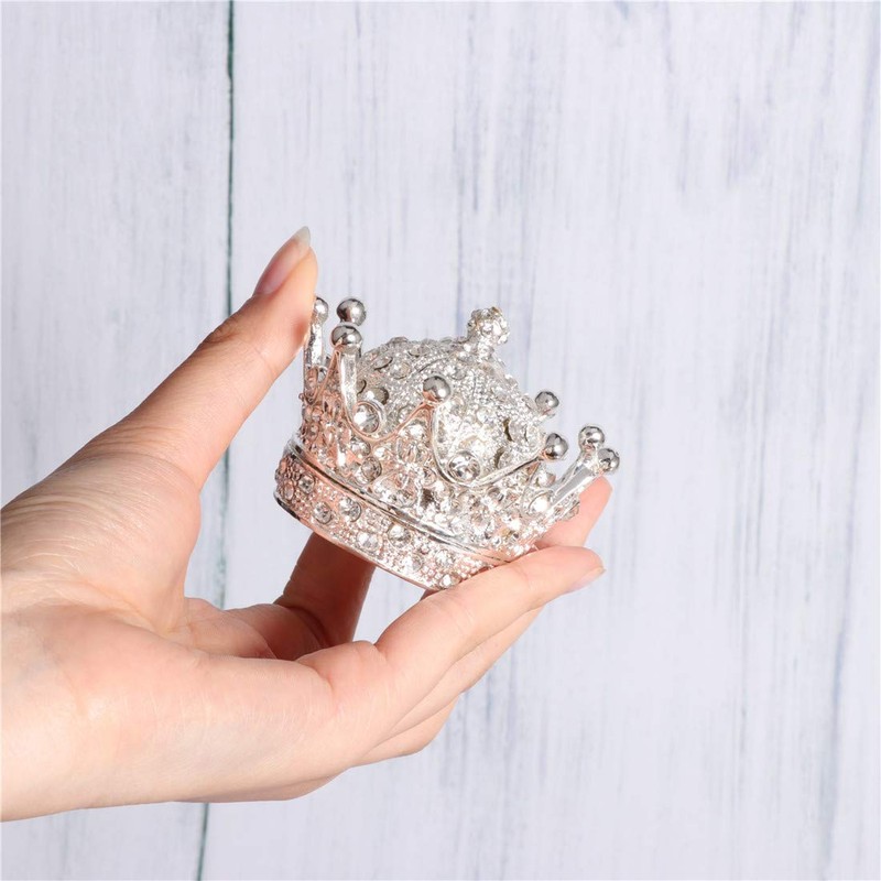 Waltz&F Silver Diamond Crown Ring Holder Jewelry Box Openable Hinged