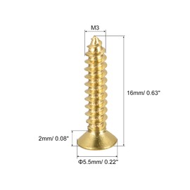sourcing map Brass Wood Screws, M3x16mm Phillips Flat Head Self Tapping Connector for Door, Cabinet, Wooden Furniture 20Pcs