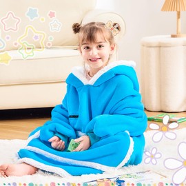 IFNOW Wearable Blanket Hoodie For Kids, Blanket Hoodie For Kids With Hood And Pockets, Girls Oversized Hoodie Blankets As Gift For Teens Girls Boys Birthday Christmas (Teal)
