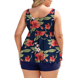 COOTRY Plus Size Tankini Swimsuits for Women Two Piece Bathing Suit Modest Swim Suit Flowy Swimwear with Boyshorts Tropical Floral 4XL