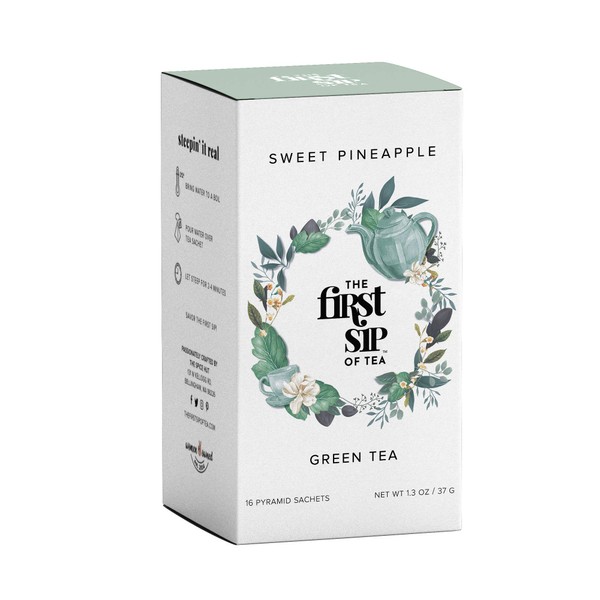 The First Sip Of Tea Sweet Pineapple Green Tea, 16Count Tea Box