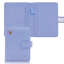 Melsbrinna Premium Leather Passport Holder Covers Case, Waterproof Rfid Blocking Travel Wallet Passport Holder with Pen Holder, Cute Passport Book for Women/Men, Light blue, Travel