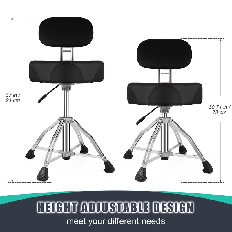 TENTOTEN Drum Throne with Backrest, 4.7in Comfortable Memory Foam Drum