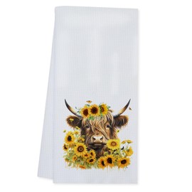 Zelaxeyi Highland Cow Bathroom Decorative Towels Gift Hand Towels for Women,Floral Sunflower Highland Cow Towels for Kitchen Bathroom Decor(16x24in)