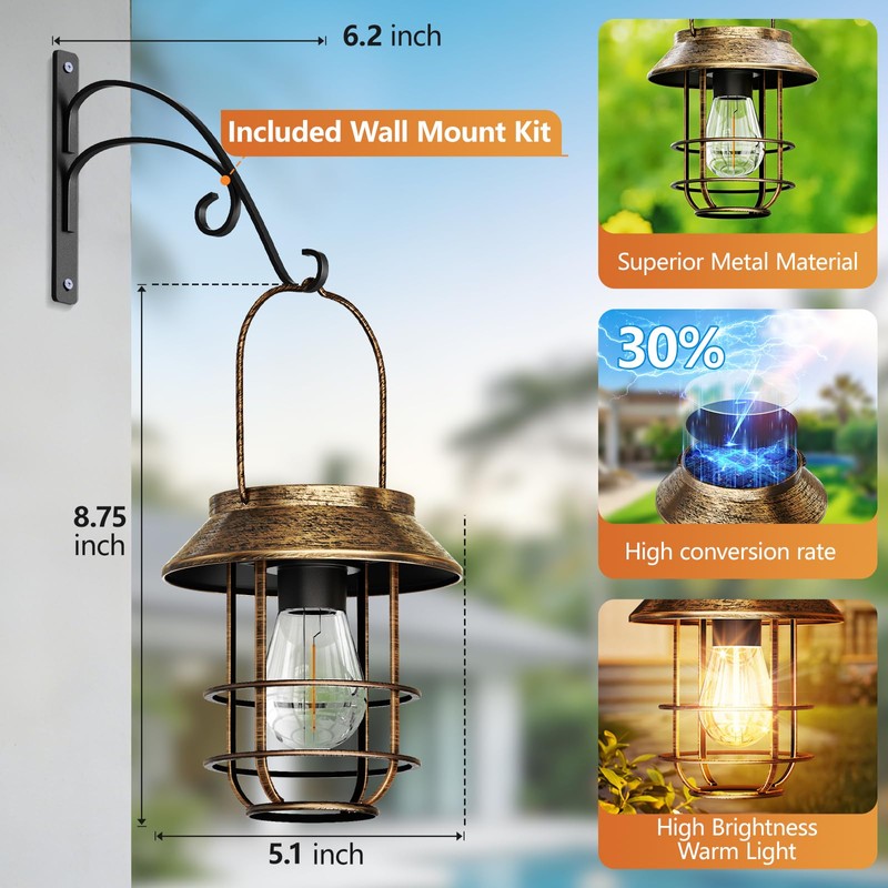 AOUNQ Solar Lanterns Outdoor Waterproof 4 Pack, Upgraded Brighter Hanging