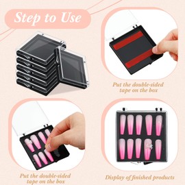 Landhoow 30-Piece Press on Nail Storage Box with 60-Piece Double-Sided Tape Acrylic Nail Display Case Packaging Organizer for Art Home Business Salon(Black)
