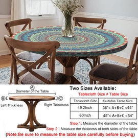 Opstellen Boho Vinyl Round Tablecloth Waterproof Fitted Table Cloth Summer Fall Outdoor Circle Cover for 36-44" Tables Kitchen Dining Apartment Essentials Picnic Camping Party Decor Housewarming Gifts