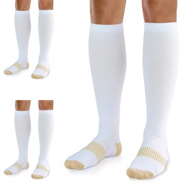 UUSOCKS Calcetines de compresión médicos para mujeres y hombres, 3 pares de 20-30 mmHg, medias de compresión alta para la rodilla, mejor circulación para correr enfermeras atléticas, 06 Cobre Blanco Paquete de 3, Small-Medium
