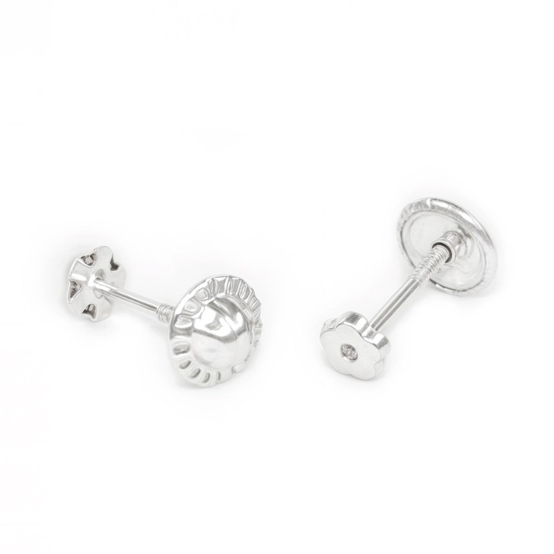 18ct White Gold flower 3 mm baby-newborn Earrings