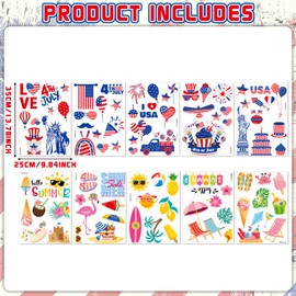 Summer 4th of July Window Clings Patriotic Independence Day Decorations Hawaii Memorial Day Double-Side Window Stickers Hello Summer Decor for 250th Anniversary Home Office Classroom Party Supplie