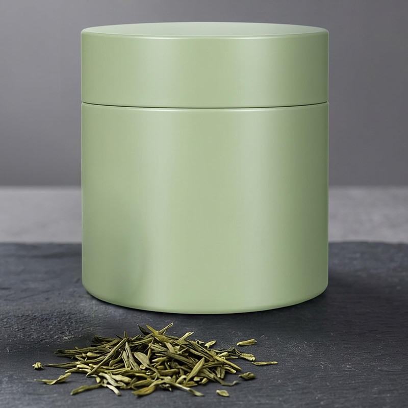 9oz Green Matcha Container with Lid Simple Matcha Tin Metal