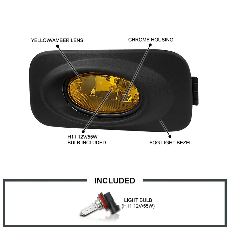 SPEC-D TUNING Yellow Fog Lights + H11 Bulbs Compatible with