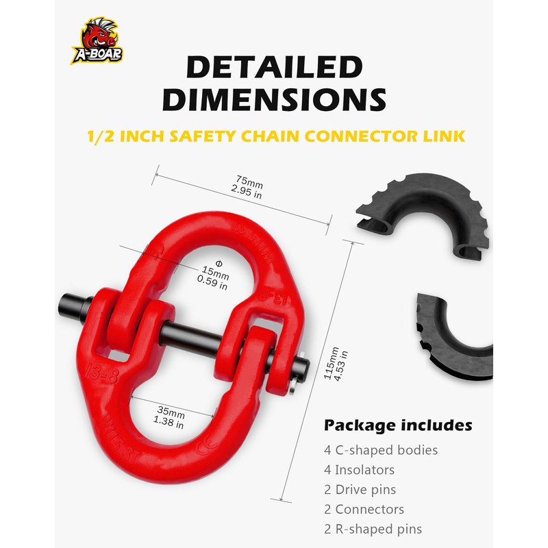A-BOAR 1/2 Safety Chain Connector Link, 2pack Hammerlock Coupling Link