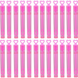 Mini Heart or Star Bubble Tubes With 4ml Bubble Liquid Solution and Blow Wands, Weddings favours, Parties, Celebrations, Children’s Birthday Party Bag Fillers, Kids Toys (Pink Heart 24 Pack)