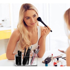 Clear Makeup Brush Organizer 3 Slot Cosmetic Brushes Storage Acrylic Makeup Display Holder For Brushes Eyeliner Lipstick Eyebrow Pencil