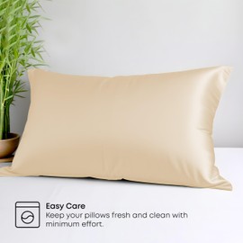 LINENWALAS 100% Organic Bamboo Pillow Cover Set of 2 Pieces Soft Bamboo Silk Pillowcases for Hair and Skin Standard Size Cooling Pillow Cases Bamboo Bedding (50x75 Inches, Beige)