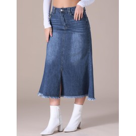 CIMUK Women's Denim Skirts High Waisted A-Line Fishtail Long Jean Skirt Dark Blue M