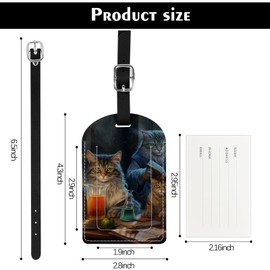 Deokke 2 Pack Luggage Tag Suitcase Tags PU Leather Identifiers Privacy Cover Luggage Tags Aesthetic Cute Travel Bag Labels for Women Girls Men (X6-Cat)