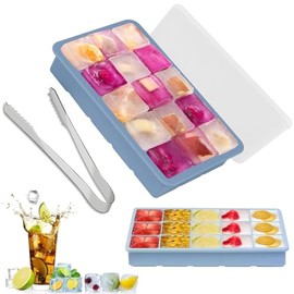 Bandejas Para Cubitos de Hielo, JASUVII Molde para Cubitos Silicona, 1 PCS Moldes para Cubitos de Hielo con Tapa, Bandeja de Hielo Ice Mold sin BPA, p