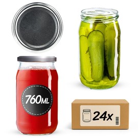 KADAX Preserving Jars 760 ml with fi82 mm Screw Lids, Screw Jars, Large Jars with Twist Off Lid, Preserving Jars for Cucumbers, Preserving Jars, Preserving Jars (Silver, Pack of 24)