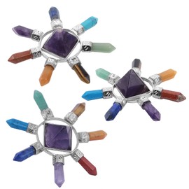 TUMBEELLUWA Pyramid Energy Generator Chakra Point Seven Direction Healing Crystal Decor for Reiki Balancing Meditation,Amethyst