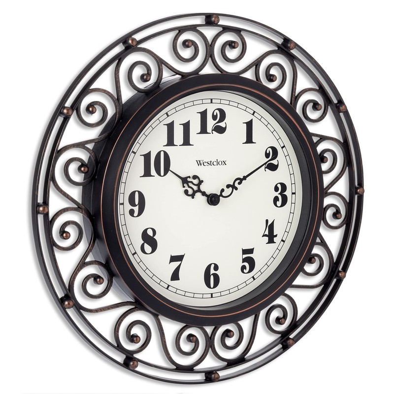 Westclox 32021 12" Filigree Rubbed Bronze Finish Clock