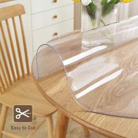 LovePads 2mm Thick Clear Round Table Cover Protector 52 Inch Clear Round Table Protector for Dining Room Table, Round Plastic Table Cover, Plastic Cover for Round Table, PVC Round Table Pads
