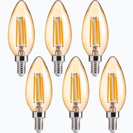 FLSNT 40W Equivalent LED Chandelier Light Bulbs, Dimmable Amber LED B11 E12 Candelabra Base Bulbs, 2200K Warm White, 330LM, 6 Pack