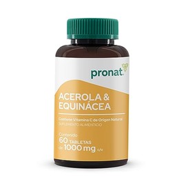 PRONAT  Acerola y Equincea, Suplemento Alimenticio, con 298 mg de Vitamina C, 60 tabletas de 1000 mg                                                  