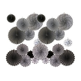 24 Pcs Colorful Hanging Paper Fans Set, Hanging Honeycomb Paper Fans Collection for Birthday, Wedding, Baby Shower Party Decorations (Black)